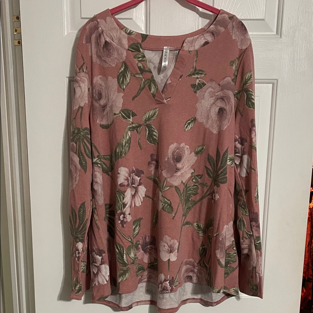 Floral V-Neck Sweater in Pink and Green - Picture 1 of 3